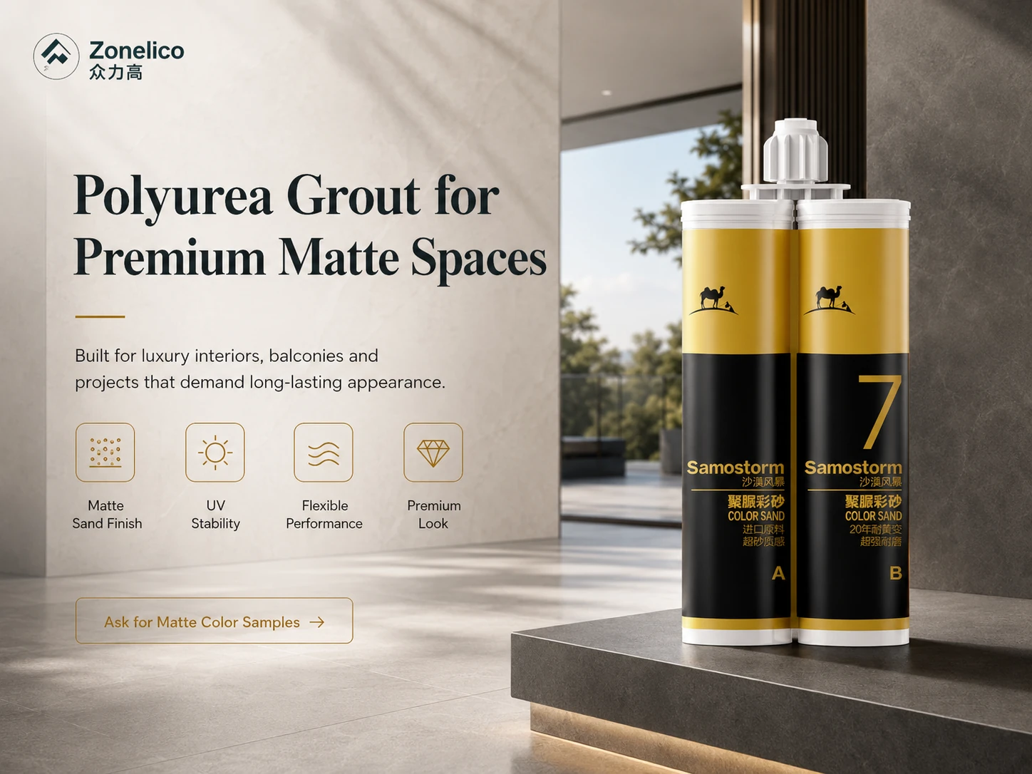 Polyurea matte grout in a luxury interior